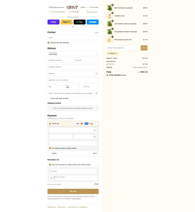 Clevr Blends checkout page showing Clevr Blends discount code box | Screenshot taken by SimplyCodes community member on Sep 6, 2025