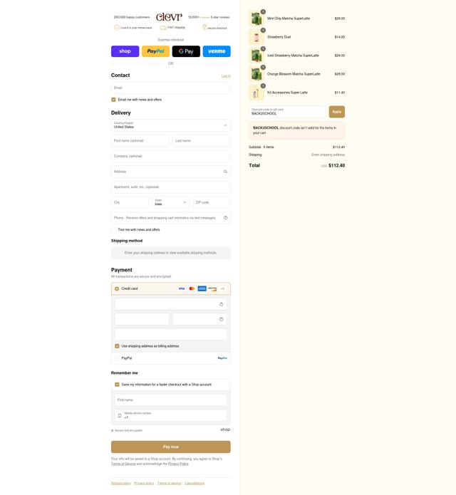 Clevr Blends checkout page showing Clevr Blends discount code box | Screenshot taken by SimplyCodes community member on Sep 6, 2025