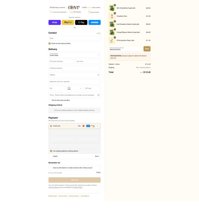Clevr Blends checkout page showing Clevr Blends discount code box | Screenshot taken by SimplyCodes community member on Sep 2, 2025