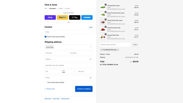 Click & Grow checkout page showing Click & Grow coupon code box | Screenshot taken by SimplyCodes community member on Sep 7, 2025