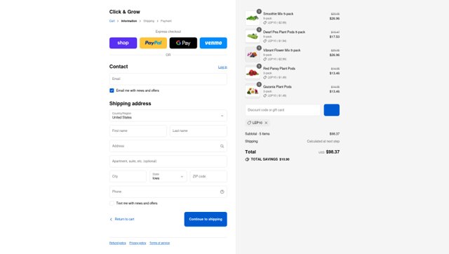 Click & Grow checkout page showing Click & Grow coupon code box | Screenshot taken by SimplyCodes community member on Sep 7, 2025