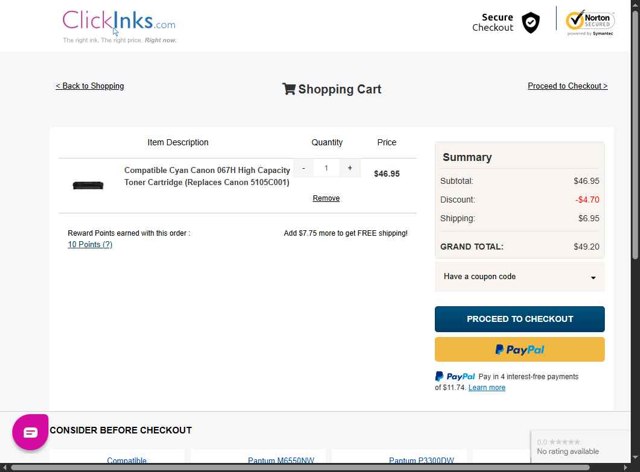 ClickInks checkout page showing ClickInks promo code box | Screenshot taken by SimplyCodes community member on Aug 8, 2025