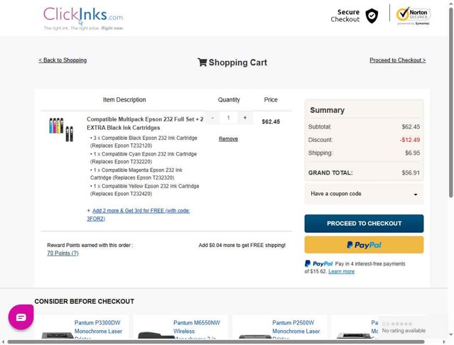 ClickInks checkout page showing ClickInks promo code box | Screenshot taken by SimplyCodes community member on Aug 21, 2025