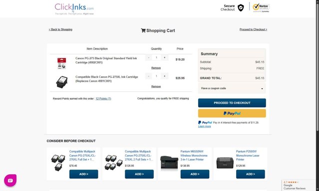 ClickInks checkout page showing ClickInks promo code box | Screenshot taken by SimplyCodes community member on Aug 12, 2025