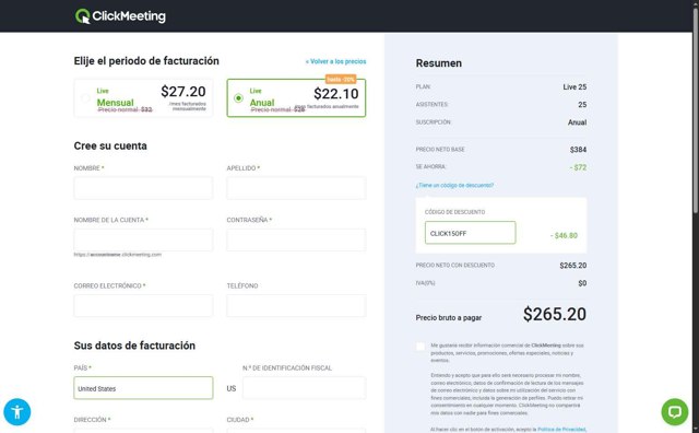 ClickMeeting checkout page showing ClickMeeting promo code box | Screenshot taken by SimplyCodes community member on Jul 21, 2025