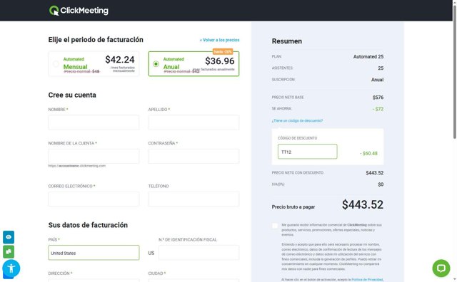 ClickMeeting checkout page showing ClickMeeting promo code box | Screenshot taken by SimplyCodes community member on Aug 12, 2025