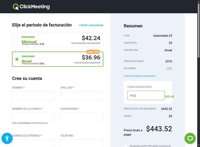 ClickMeeting checkout page showing ClickMeeting promo code box | Screenshot taken by SimplyCodes community member on Sep 2, 2025