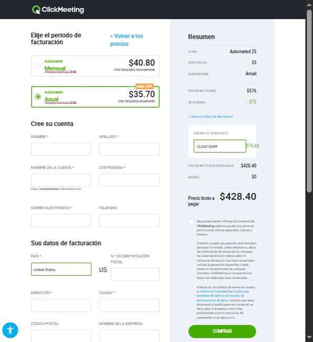 ClickMeeting checkout page showing ClickMeeting promo code box | Screenshot taken by SimplyCodes community member on Jul 21, 2025