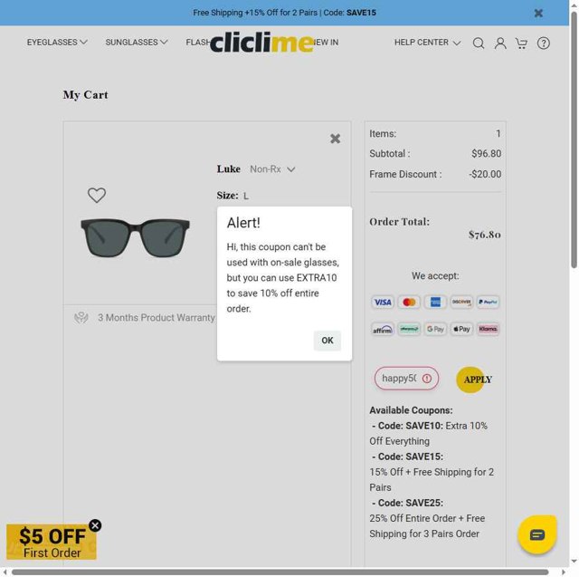 Cliclime checkout page showing Cliclime coupon code box | Screenshot taken by SimplyCodes community member on Aug 1, 2025