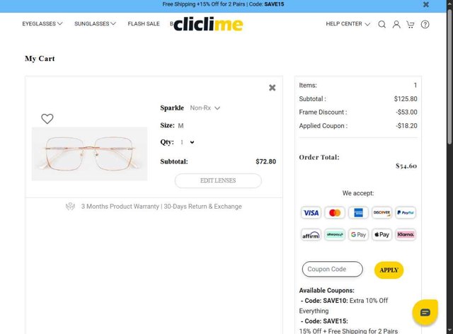 Cliclime checkout page showing Cliclime coupon code box | Screenshot taken by SimplyCodes community member on Aug 27, 2025
