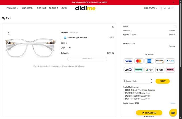 Cliclime checkout page showing Cliclime coupon code box | Screenshot taken by SimplyCodes community member on Jul 25, 2025
