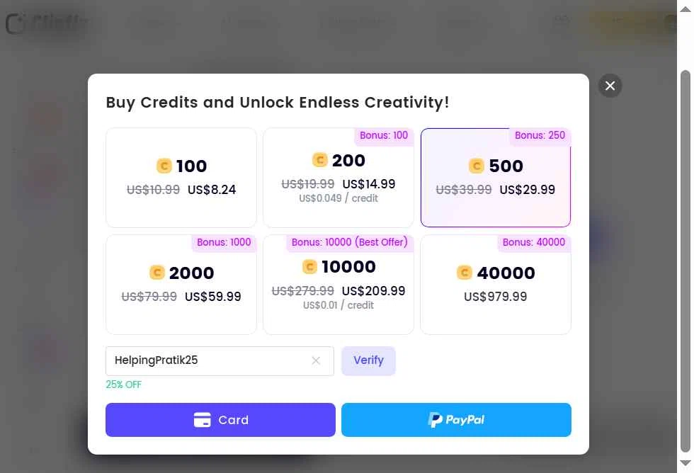 Clipfly checkout page showing Clipfly promo code box | Screenshot taken by SimplyCodes community member on Nov 13, 2025