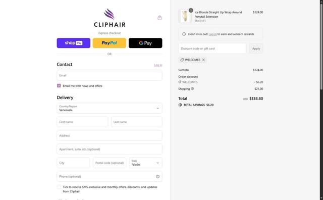 Cliphair checkout page showing Cliphair promo code box | Screenshot taken by SimplyCodes community member on Jul 18, 2025