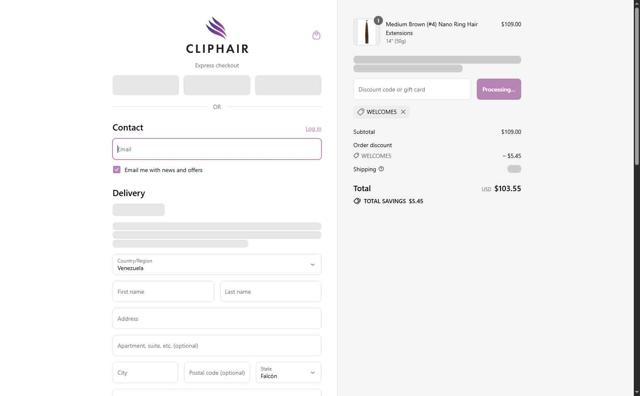 Cliphair checkout page showing Cliphair promo code box | Screenshot taken by SimplyCodes community member on Jul 18, 2025