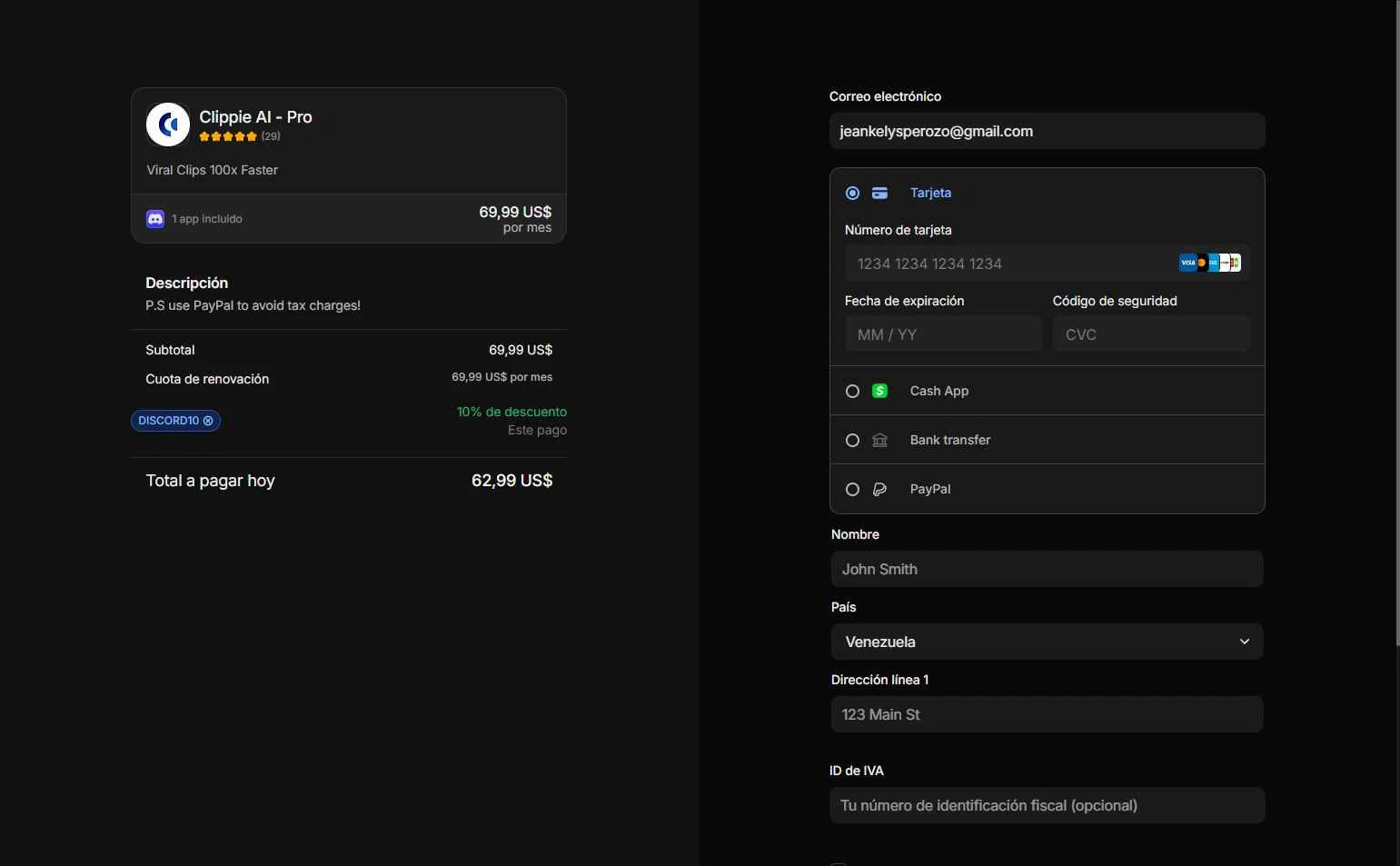 Clippie AI checkout page showing Clippie AI promo code box | Screenshot taken by SimplyCodes community member on Jan 23, 2026