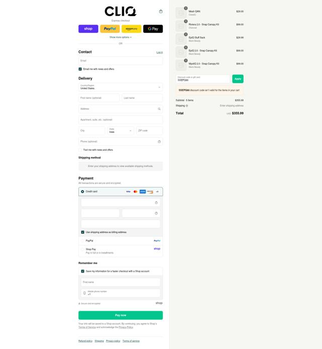 Cliq checkout page showing Cliq discount code box | Screenshot taken by SimplyCodes community member on Sep 8, 2025