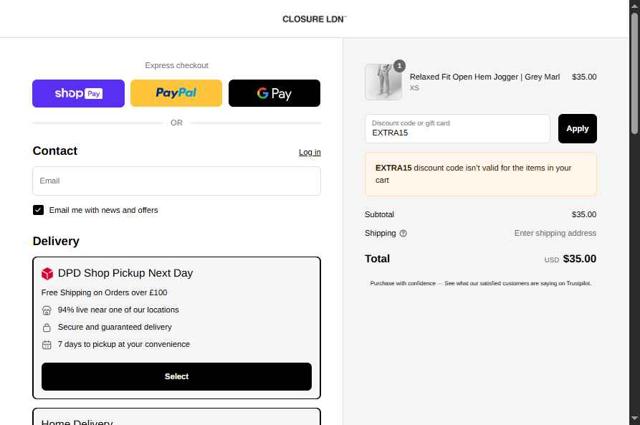 Closure London checkout page showing Closure London discount code box | Screenshot taken by SimplyCodes community member on Aug 26, 2025