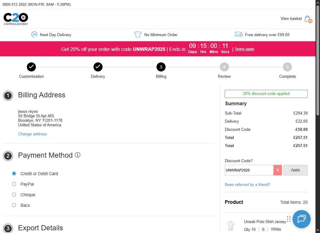 Clothes2Order checkout page showing Clothes2Order discount code box | Screenshot taken by SimplyCodes community member on Dec 22, 2025