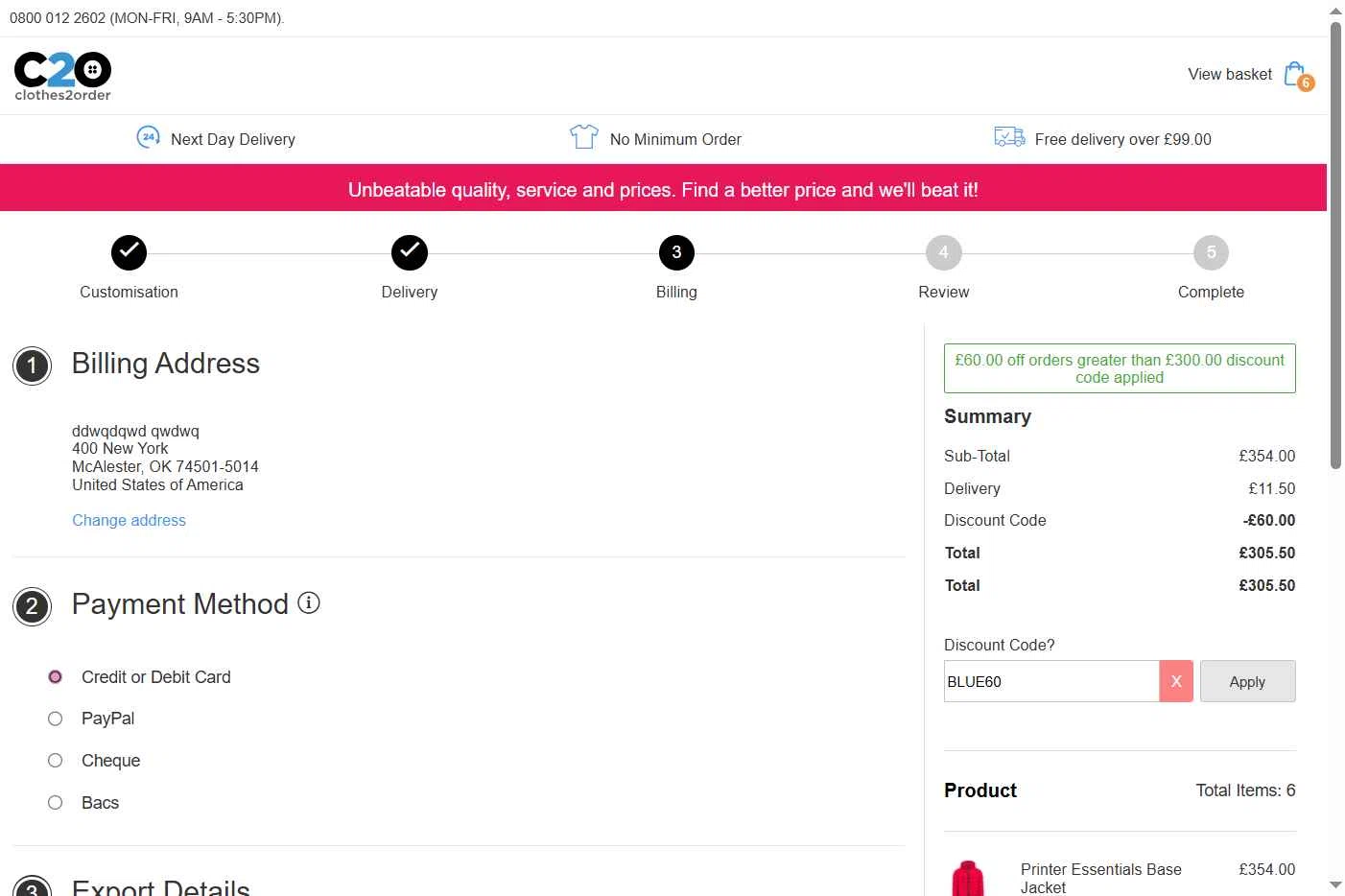 Clothes2Order checkout page showing Clothes2Order discount code box | Screenshot taken by SimplyCodes community member on Nov 17, 2025