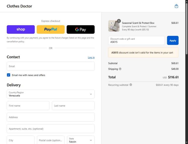 Clothes Doctor checkout page showing Clothes Doctor promo code box | Screenshot taken by SimplyCodes community member on Sep 4, 2025