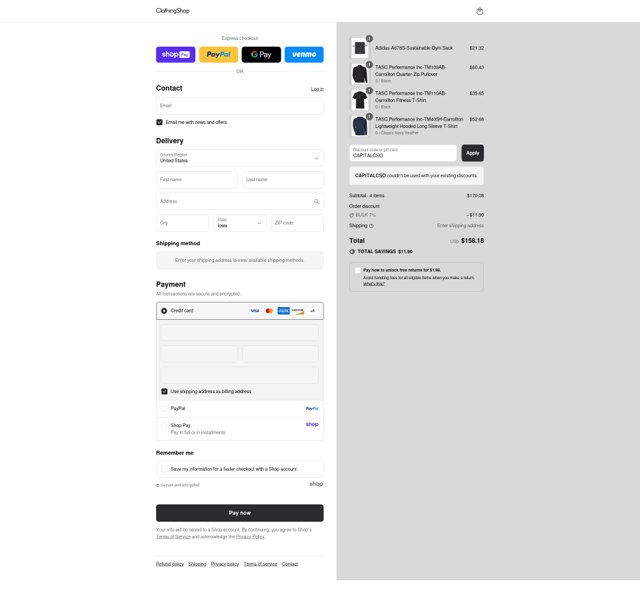 Clothing Shop Online checkout page showing Clothing Shop Online discount code box | Screenshot taken by SimplyCodes community member on Aug 25, 2025