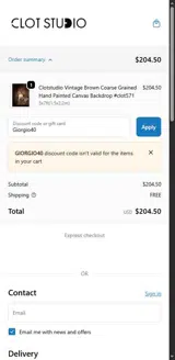 Giorgio40 coupon verification screenshot