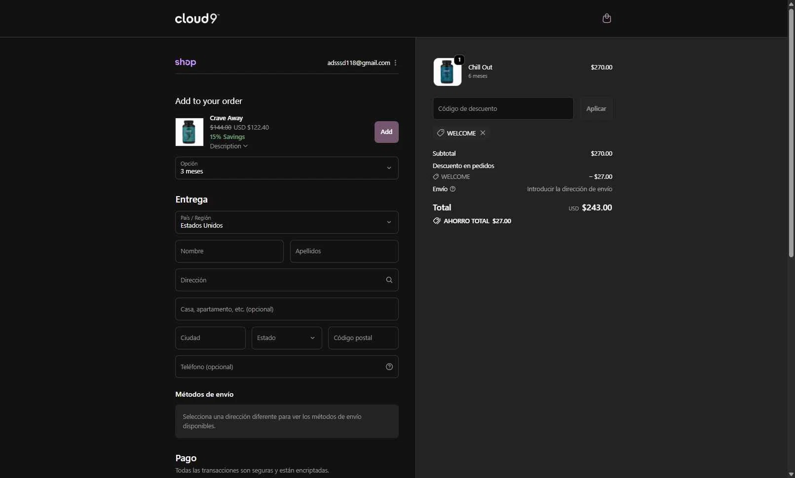 Cloud9 Daily Restore checkout page showing Cloud9 Daily Restore promo code box | Screenshot taken by SimplyCodes community member on Dec 3, 2025