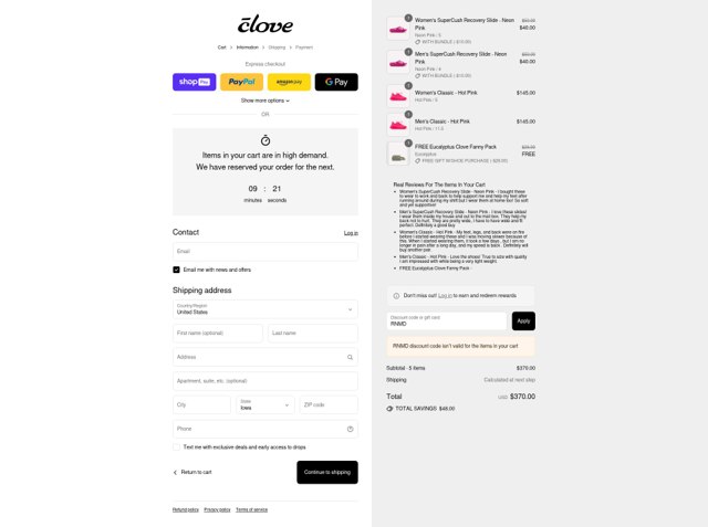 Clove checkout page showing Clove discount code box | Screenshot taken by SimplyCodes community member on Aug 27, 2025