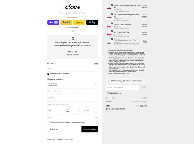 Clove checkout page showing Clove discount code box | Screenshot taken by SimplyCodes community member on Aug 27, 2025