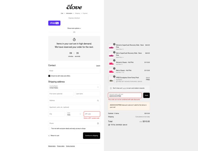 Clove checkout page showing Clove discount code box | Screenshot taken by SimplyCodes community member on Aug 23, 2025