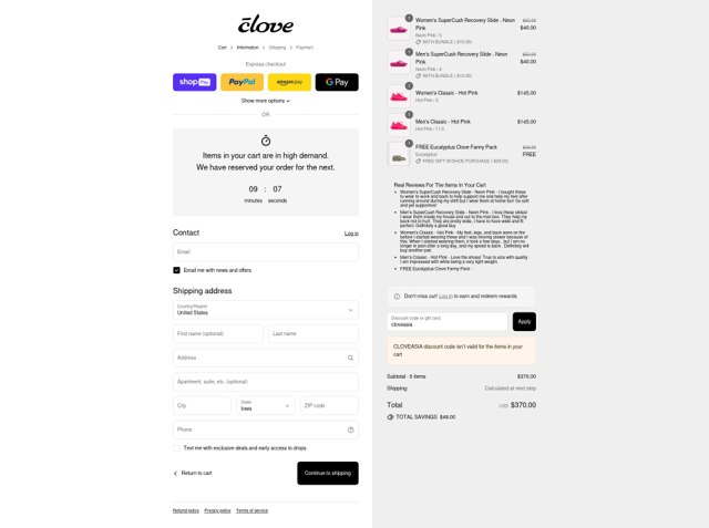 Clove checkout page showing Clove discount code box | Screenshot taken by SimplyCodes community member on Aug 27, 2025