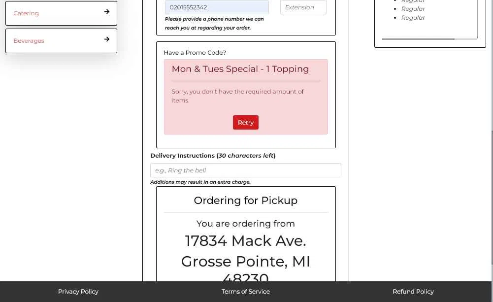 Cloverleaf Pizza checkout page showing Cloverleaf Pizza coupon code box | Screenshot taken by SimplyCodes community member on Feb 3, 2026