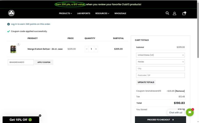 Club13 checkout page showing Club13 coupon code box | Screenshot taken by SimplyCodes community member on Aug 19, 2025