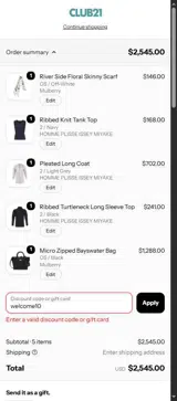 Club21 coupon verification screenshot