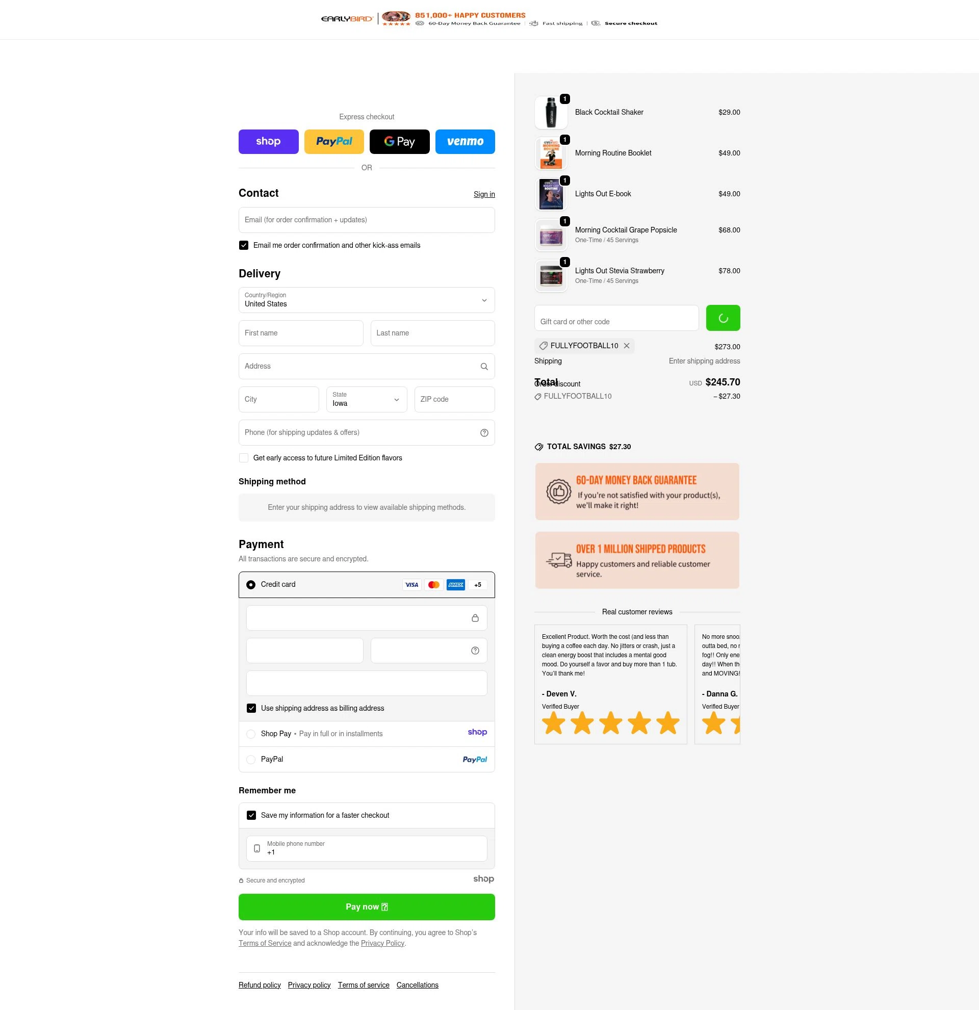 Club EarlyBird checkout page showing Club EarlyBird discount code box | Screenshot taken by SimplyCodes community member on Jan 9, 2026