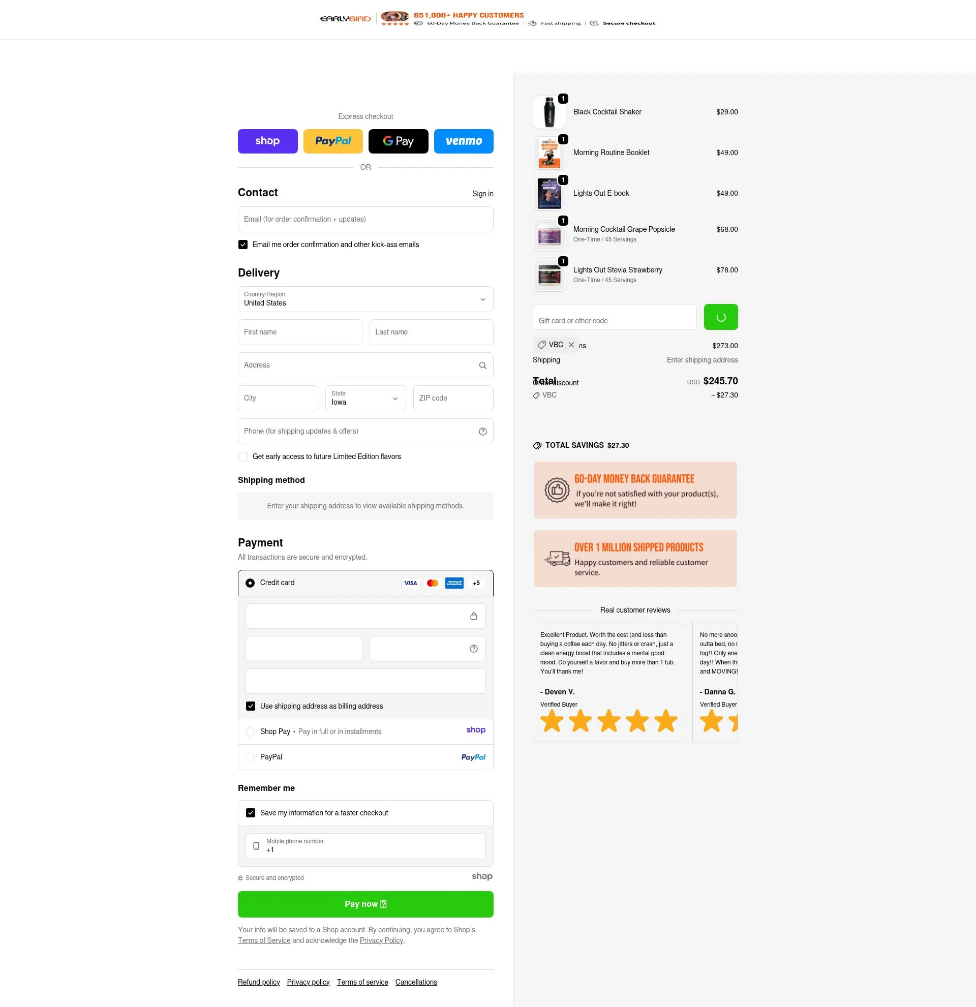 Club EarlyBird checkout page showing Club EarlyBird discount code box | Screenshot taken by SimplyCodes community member on Jan 9, 2026
