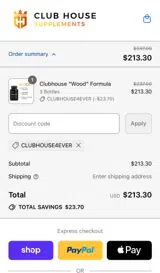 Clubhouse Supplements coupon verification screenshot