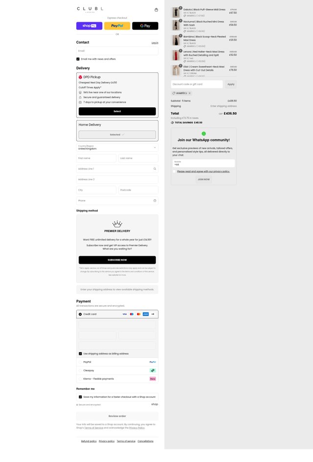 Club L London checkout page showing Club L London discount code box | Screenshot taken by SimplyCodes community member on Aug 27, 2025