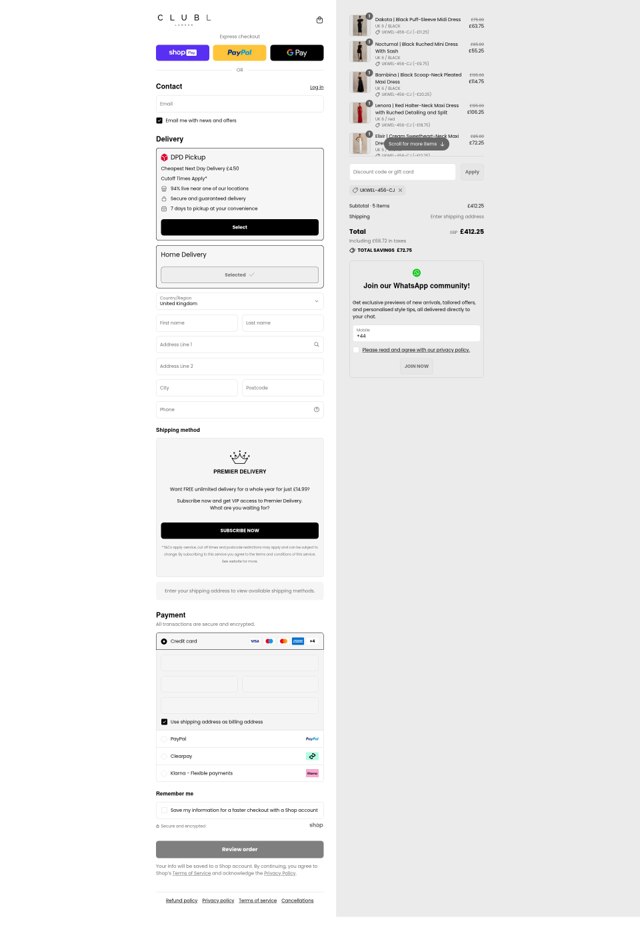 Club L London checkout page showing Club L London discount code box | Screenshot taken by SimplyCodes community member on Aug 27, 2025