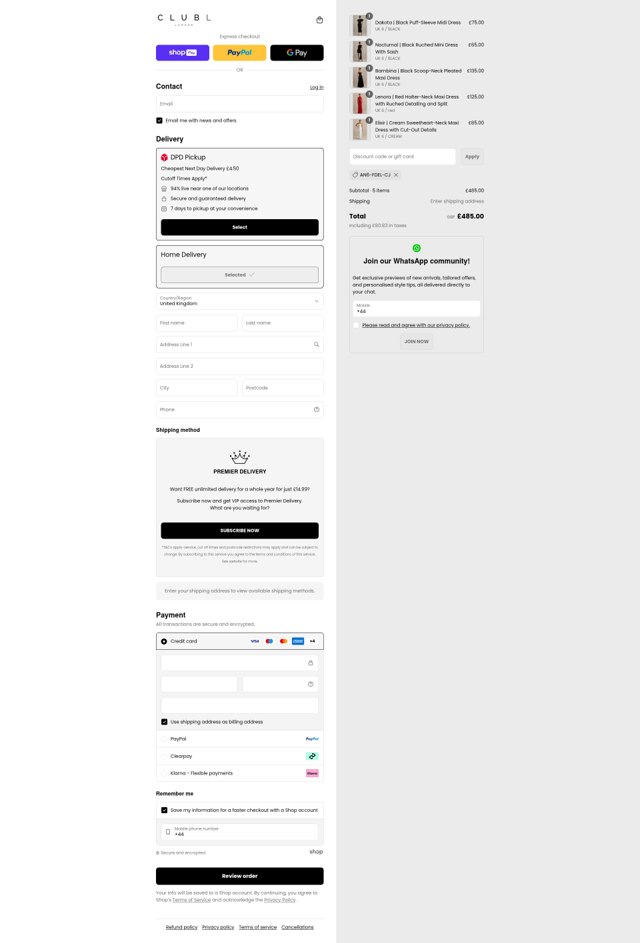 Club L London checkout page showing Club L London discount code box | Screenshot taken by SimplyCodes community member on Aug 27, 2025