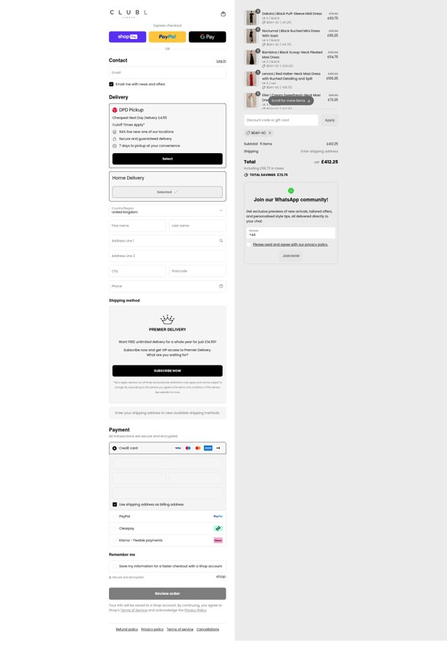 Club L London checkout page showing Club L London discount code box | Screenshot taken by SimplyCodes community member on Aug 27, 2025