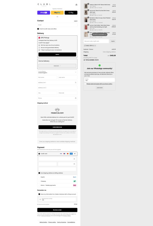 Club L London checkout page showing Club L London discount code box | Screenshot taken by SimplyCodes community member on Aug 23, 2025