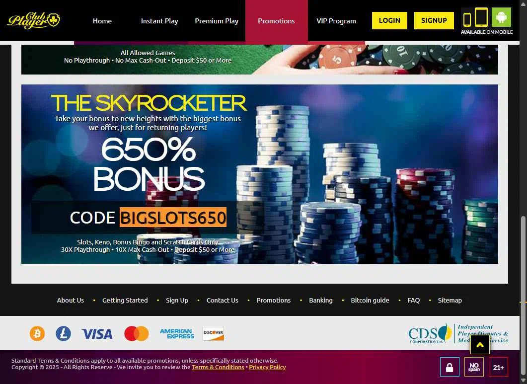 Club Player Casino checkout page showing Club Player Casino coupon code box | Screenshot taken by SimplyCodes community member on Jul 7, 2025