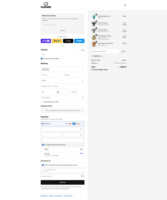 Club Ride Apparel checkout page showing Club Ride Apparel discount code box | Screenshot taken by SimplyCodes community member on Aug 25, 2025