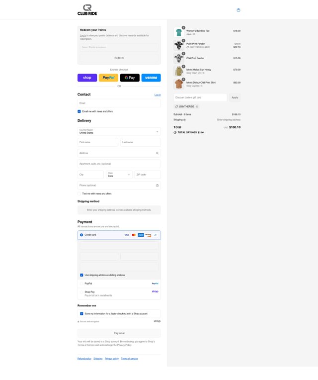 Club Ride Apparel checkout page showing Club Ride Apparel discount code box | Screenshot taken by SimplyCodes community member on Aug 29, 2025