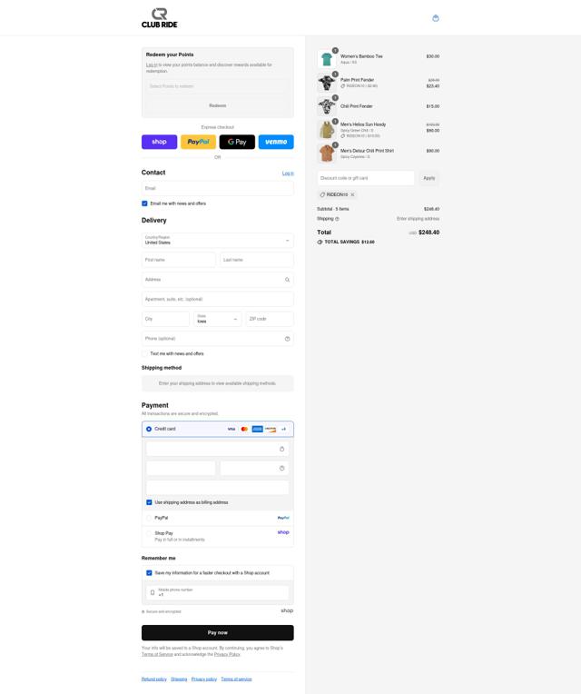 Club Ride Apparel checkout page showing Club Ride Apparel discount code box | Screenshot taken by SimplyCodes community member on Sep 6, 2025