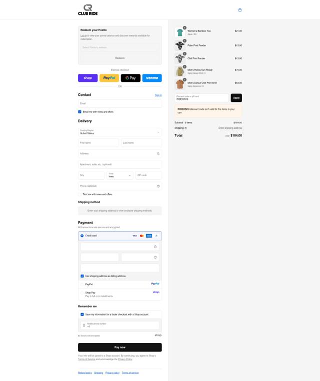 Club Ride Apparel checkout page showing Club Ride Apparel discount code box | Screenshot taken by SimplyCodes community member on Sep 15, 2025