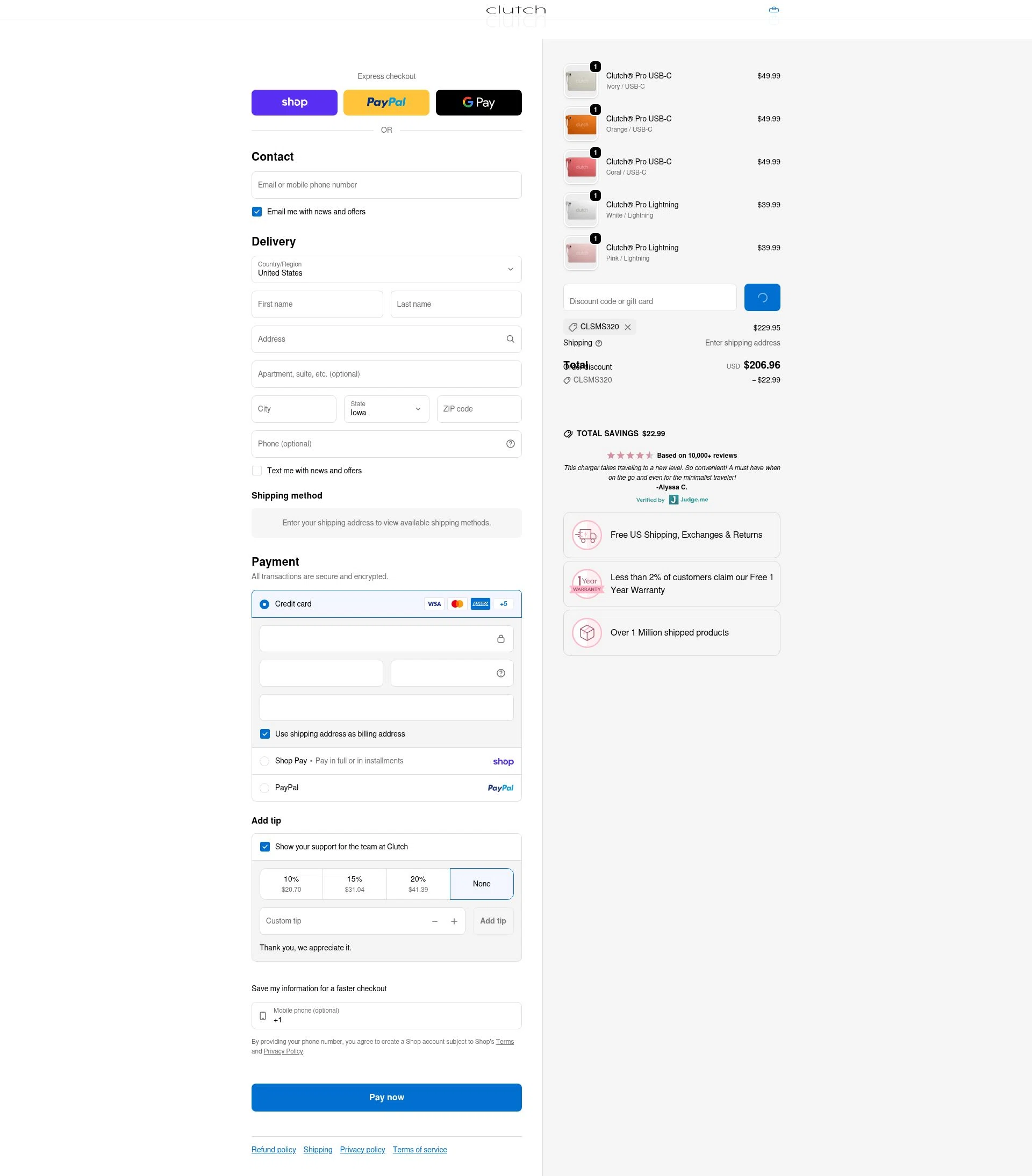 Clutch Charger checkout page showing Clutch Charger discount code box | Screenshot taken by SimplyCodes community member on Feb 13, 2026