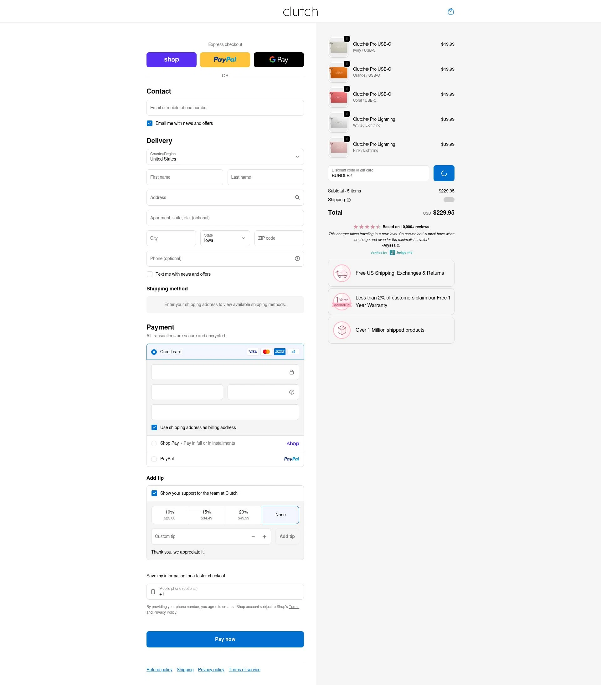 Clutch Charger checkout page showing Clutch Charger discount code box | Screenshot taken by SimplyCodes community member on Feb 13, 2026