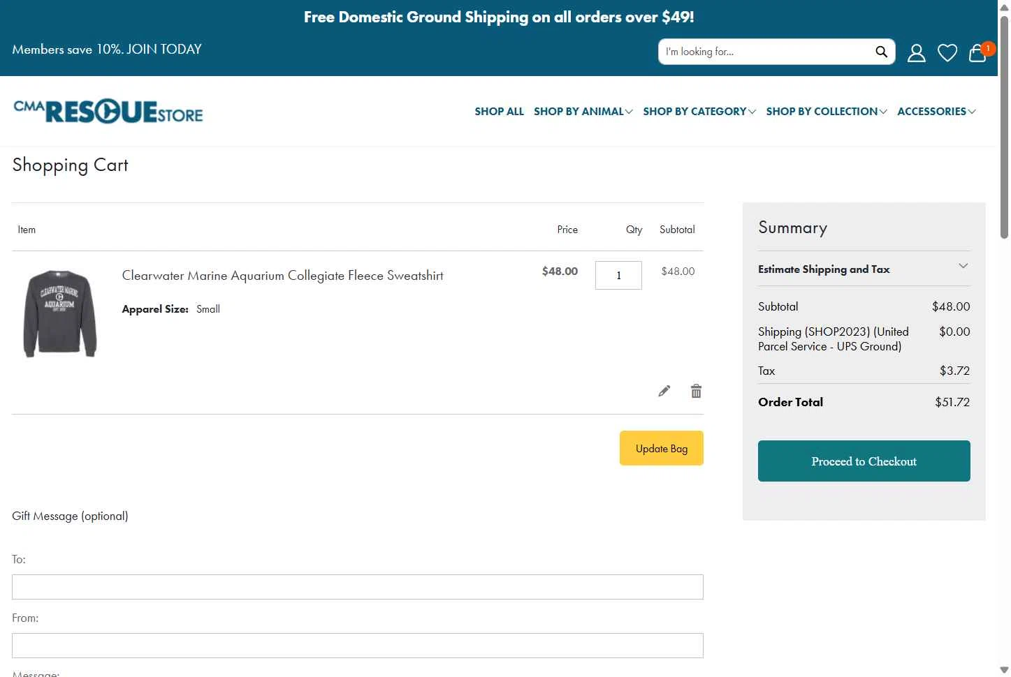 Clearwater Marine Aquarium checkout page showing Clearwater Marine Aquarium discount code box | Screenshot taken by SimplyCodes community member on Jul 17, 2025